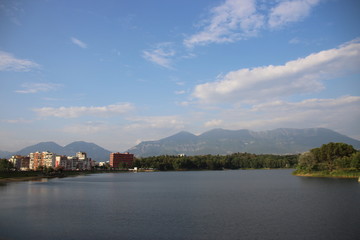 Fototapeta premium View over a lake in Tirana