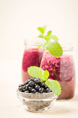 Blueberry smoothie close up photography with summer blended vitamin.