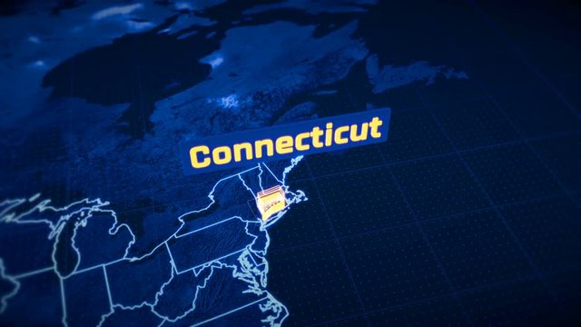 US Connecticut state border 3D visualization, modern map outline, travel