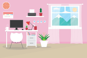 Fototapeta premium Interior office business.indoor background with table and computer.vector and illustration