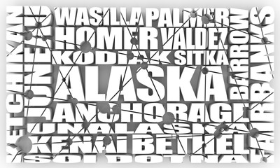 Image relative to usa travel. Alaska state cities list. 3D rendering