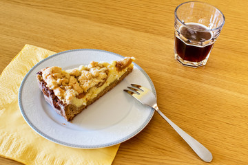 Sweet dessert on the plate with a fork