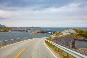 Bridge Atlanterhavsvegen with an amazing view over the norwegian mountains, Atlantic road in Norway