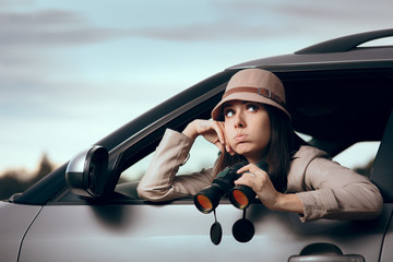 Female Detective Spending Boring Long Hours on the Job 