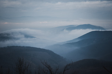 Foggy panorama over the hills