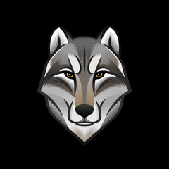 Dog or wolf head logo or icon. Colorful emblem. Stock vector illustration. Business sign template.