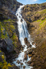 Naklejka na ściany i meble Stigfossen waterfall on Trollstigen road in Norway