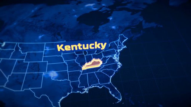 US Kentucky state border 3D visualization, modern map outline, travel