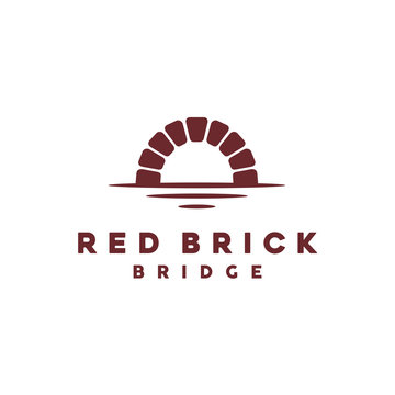 Simple Keystone Canal Waterway Brick Bridge with river creek wave Logo