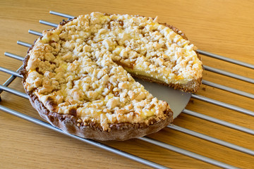 A sweet pie on the wooden desk.