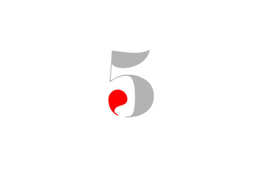 grey red number 5 logo company icon design