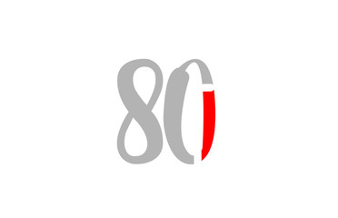 grey red number 80 logo company icon design