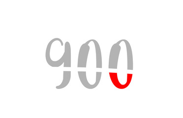 grey red number 900 logo company icon design