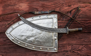medieval shield, sword and bow