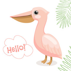Cute baby cartoon Pelican vector illustration card