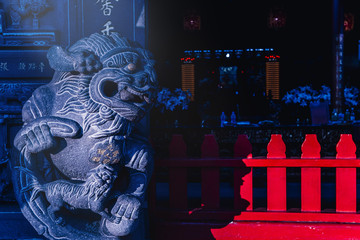Stone lion in chinese temple