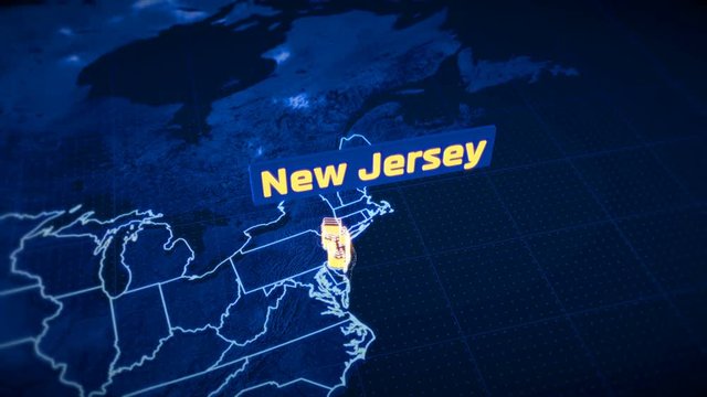 US New Jersey state border 3D visualization, modern map outline, travel