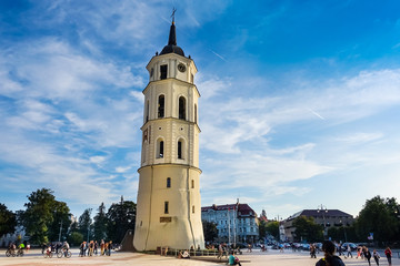Fototapeta na wymiar VILNIUS, LITHUANIA - September 2, 2017: The Town Hall Square in Vilnius, Lithuanian
