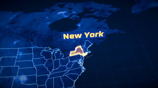 US New York state border 3D visualization, modern map outline, travel