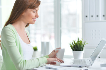 young businesswoman working with laptop at home