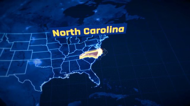 US North Carolina state border 3D visualization, modern map outline, travel