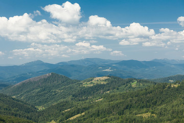 Naklejka na ściany i meble Beautiful mountain landscape, green hills. Carpathian, Ukraine, Europe.