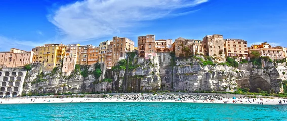 Raamstickers The city of Tropea, Calabria, Italy © monticellllo