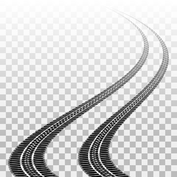 Winding tire tracks. Car tyre trail marks isolated on transparent background vector illustration