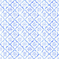 Seamless watercolor Moroccan tile - indigo blue flower of life pattern