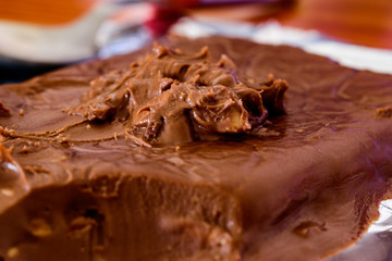 Melted Chocolate With Almond Nuts Mixed With It