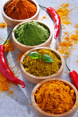 Variety of spices on kitchen table