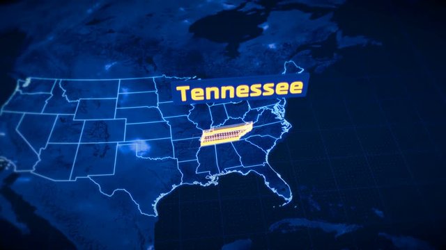 US Tennessee state border 3D visualization, modern map outline, travel