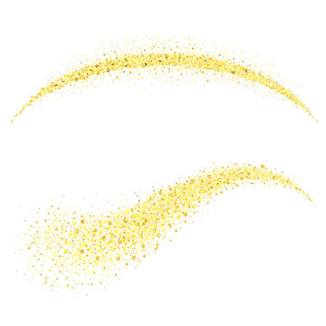 Golden Stardust, Gold Glitter Wave. Glossy Spray. Yellow Meteor Tail. Vector