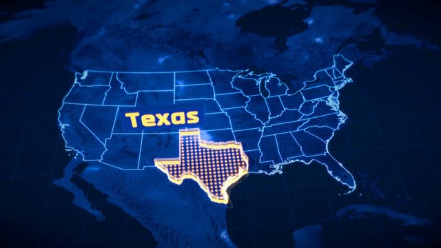 US Texas state border 3D visualization, modern map outline, travel