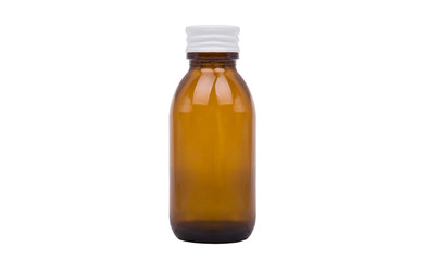 Medical bottle of brown glass isolated on white.