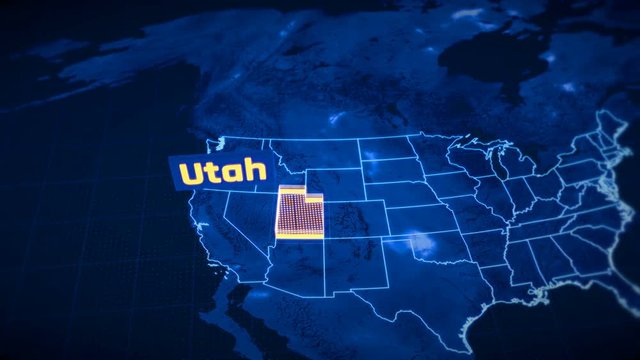 US Utah state border 3D visualization, modern map outline, travel