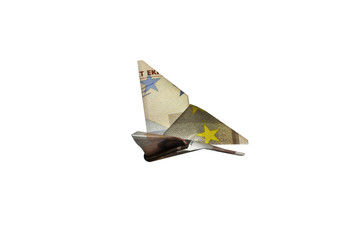 50 Fifty Euro € paper bill folded into a flying origami butterfly easy money interest