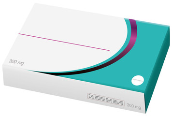 Dummy medicine package. Unlabeled packet of tablets. Pharmaceutical pills box with blank label. Isolated vector on white.