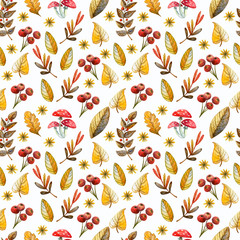Seamless watercolor pattern on the autumn theme. Watercolor floral background