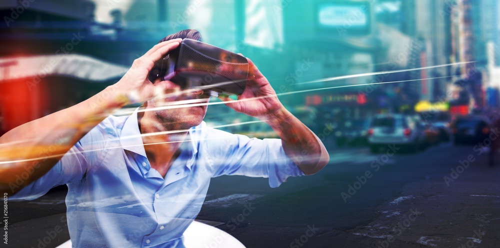 Poster composite image of man using a virtual reality device