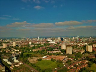 Aerial photo of Birmingham Uk city suburbs in a sunny day 2018