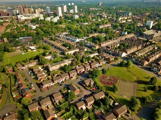 Aerial photo of Birmingham Uk city suburbs in a sunny day 2018