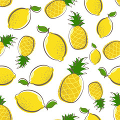yellow lemon pineapple fruit seamless pattern background