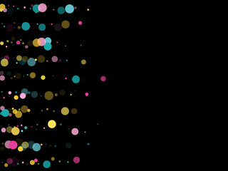 Memphis round confetti festive background in cyan blue, pink and yellow. Childish pattern vector.