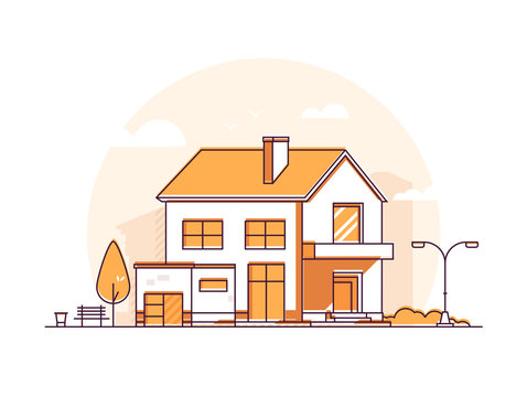 recommend clip art: Cottage house - line illustration