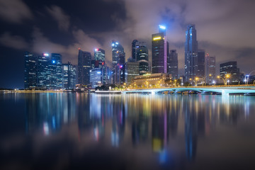 Singapore business district view at night