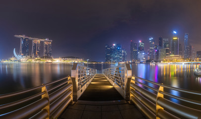 Fototapeta na wymiar Panorama view of Singapore Marina Bay at night