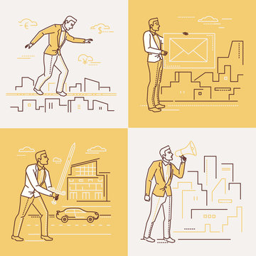Business situations - set of line design style illustrations