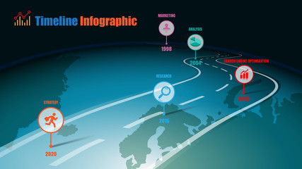 Business road map timeline infographic world designed for abstract background template milestone element modern diagram process technology digital marketing data presentation chart Vector illustration