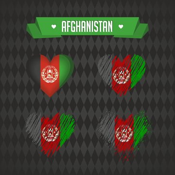 Afghanistan heart with flag inside. Grunge vector graphic symbols